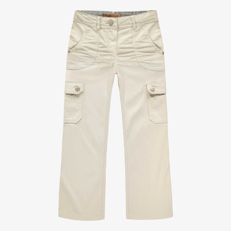 Cream cargo pants, regular fit, wide-leg in stretch twill denim, child