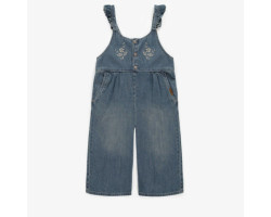 7/8 overall with ruffle at straps in medium light denim, child