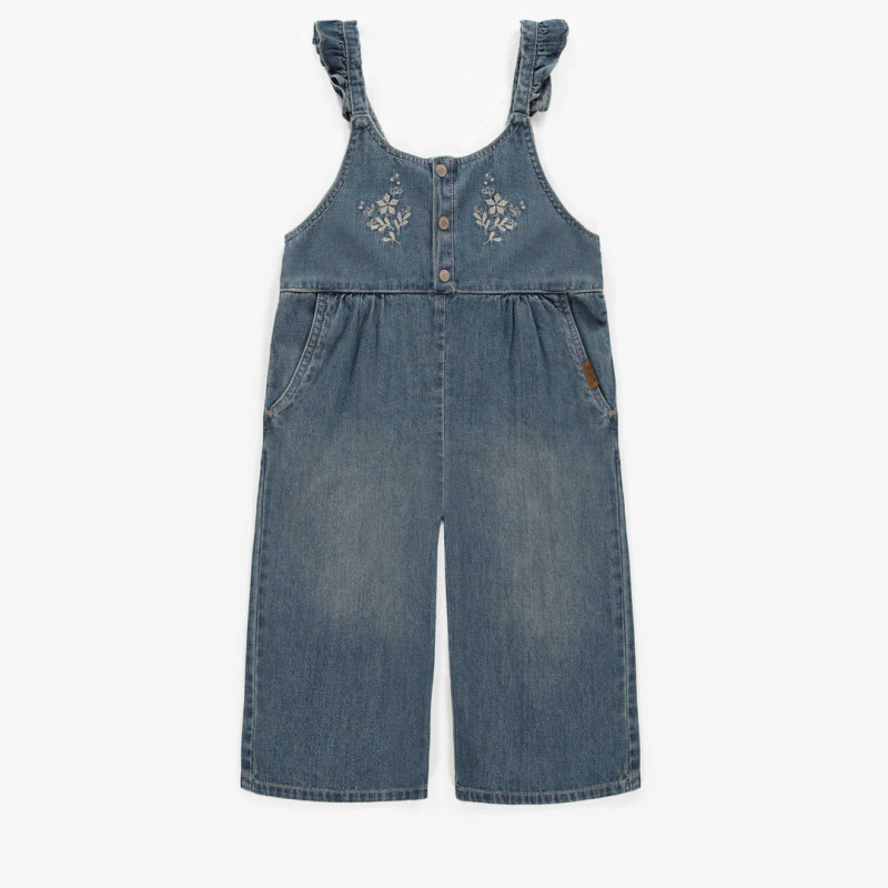 7/8 overall with ruffle at straps in medium light denim, child