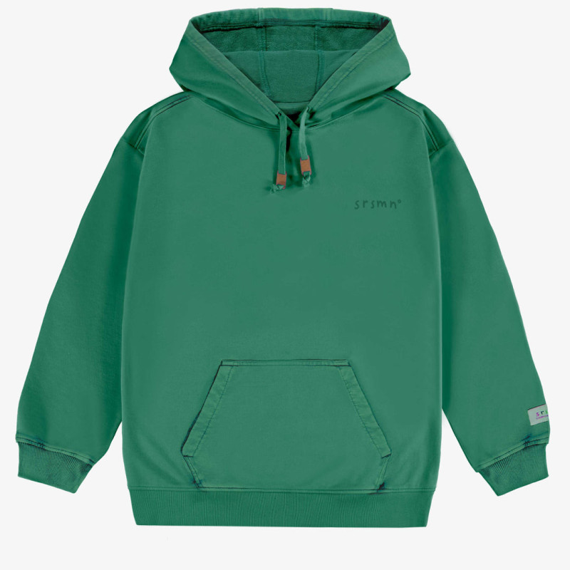 Loose-fitting green hoody in French cotton, adult