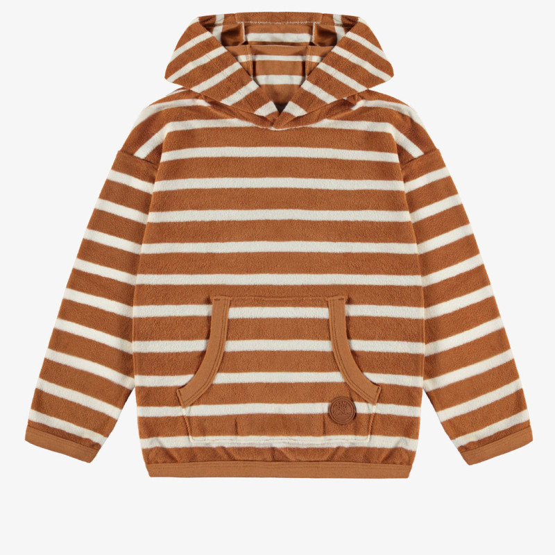 Brown and cream striped hoodie in terry, child