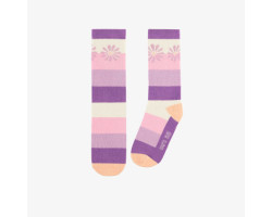 Purple and pink socks with stripes and flowers, child, child