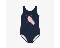 Navy one piece swimsuit with an illustration of crayfish, child