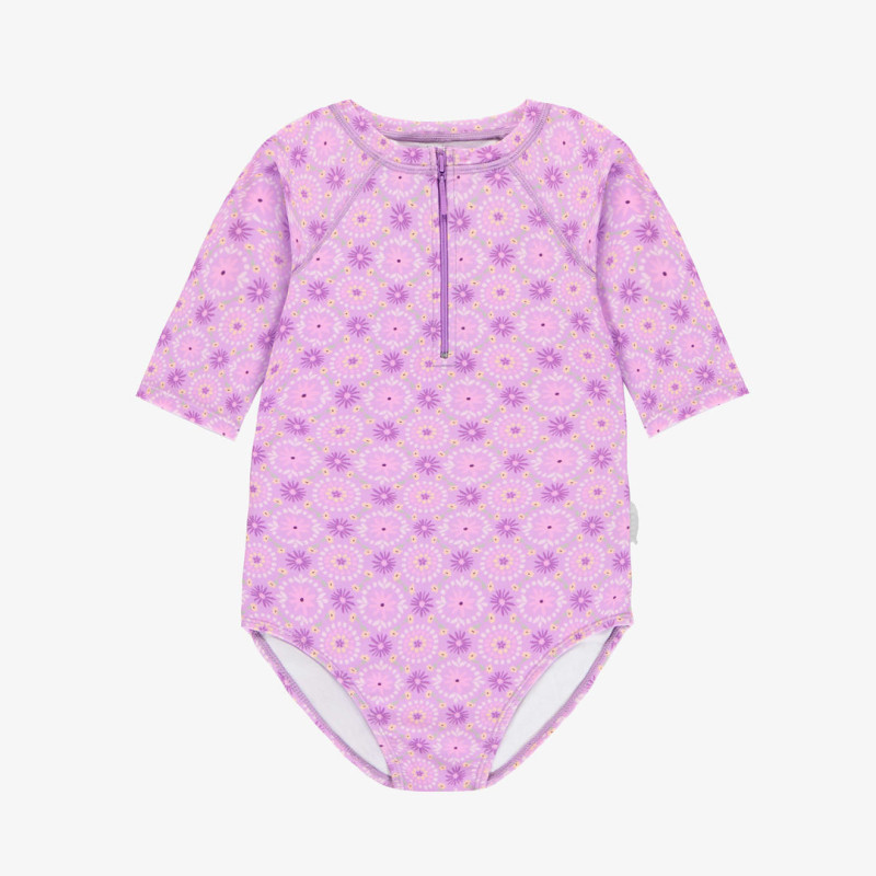 Purple floral one-piece swimsuit, child