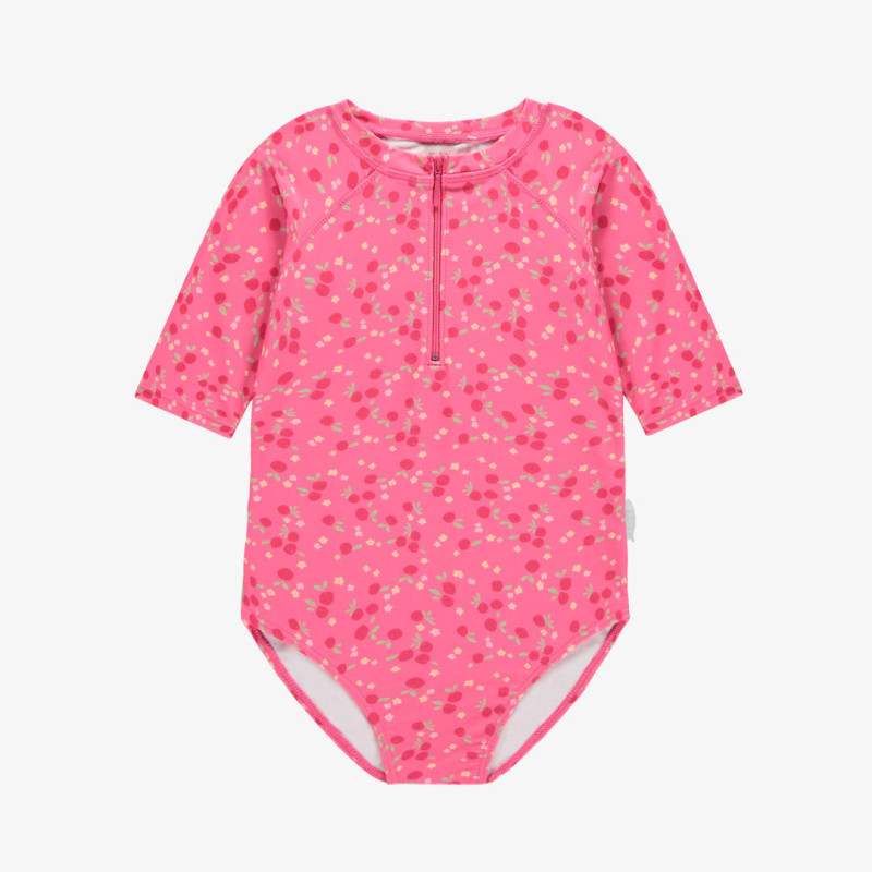 Pink one piece swimsuit with berry print, child