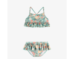 Green and peach floral blue bikini with skirt panties, child