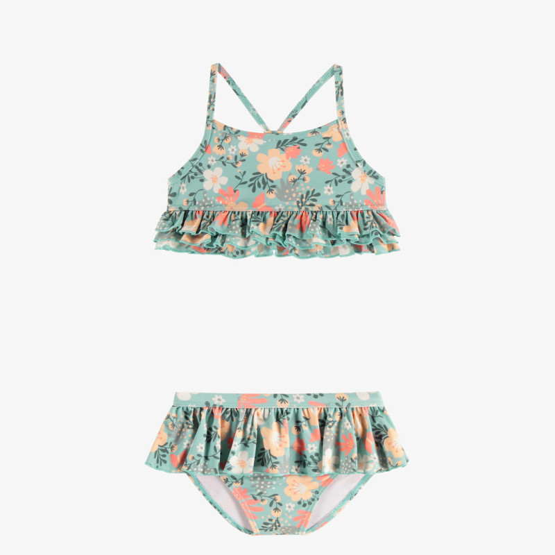 Green and peach floral blue bikini with skirt panties, child