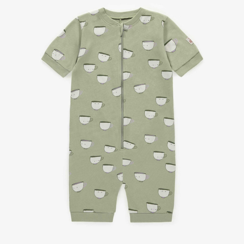 Green one piece pajama with cups in cotton, child