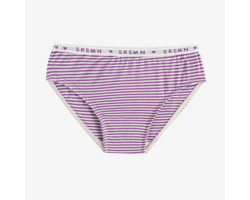 Purple and cream striped bikini panties with print in jersey, child