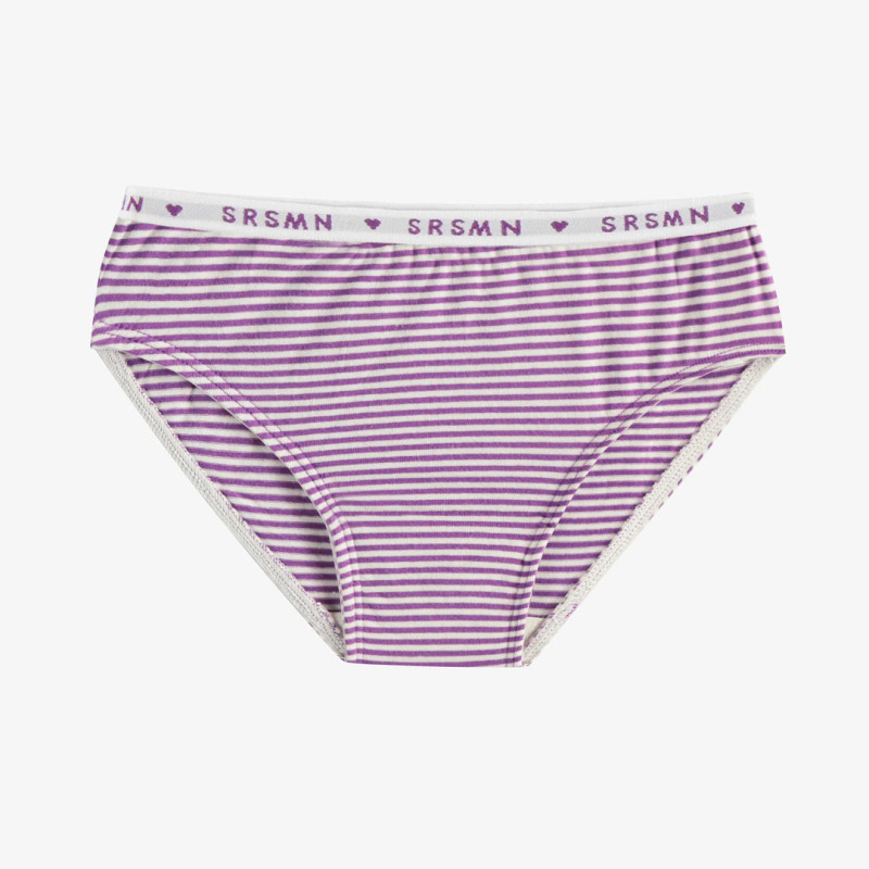 Purple and cream striped bikini panties with print in jersey, child