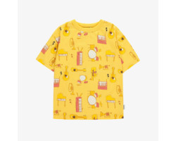 Loose-fitting yellow t-shirt with musical instruments all over print in soft jersey, child