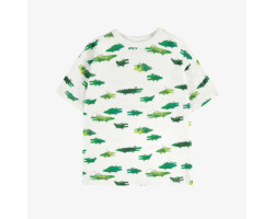 Loose-fitting white t-shirt with crocodile all over print in soft jersey, child