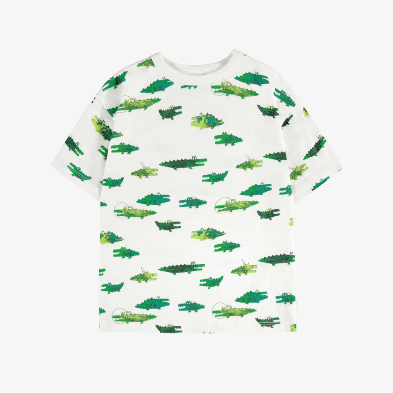 Loose-fitting white t-shirt with crocodile all over print in soft jersey, child