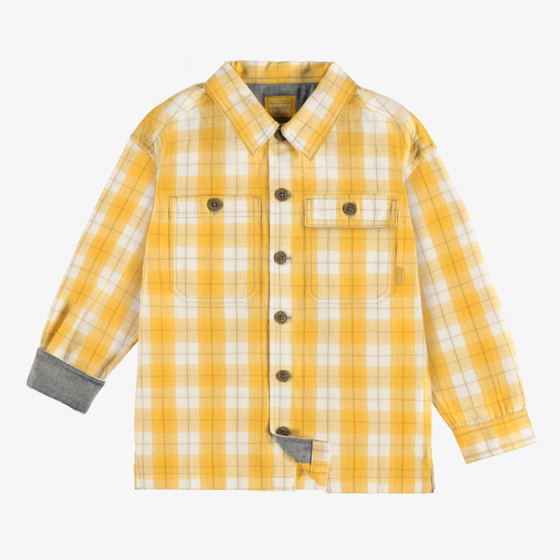 Yellow and cream plaid shirt in brushed twill, child