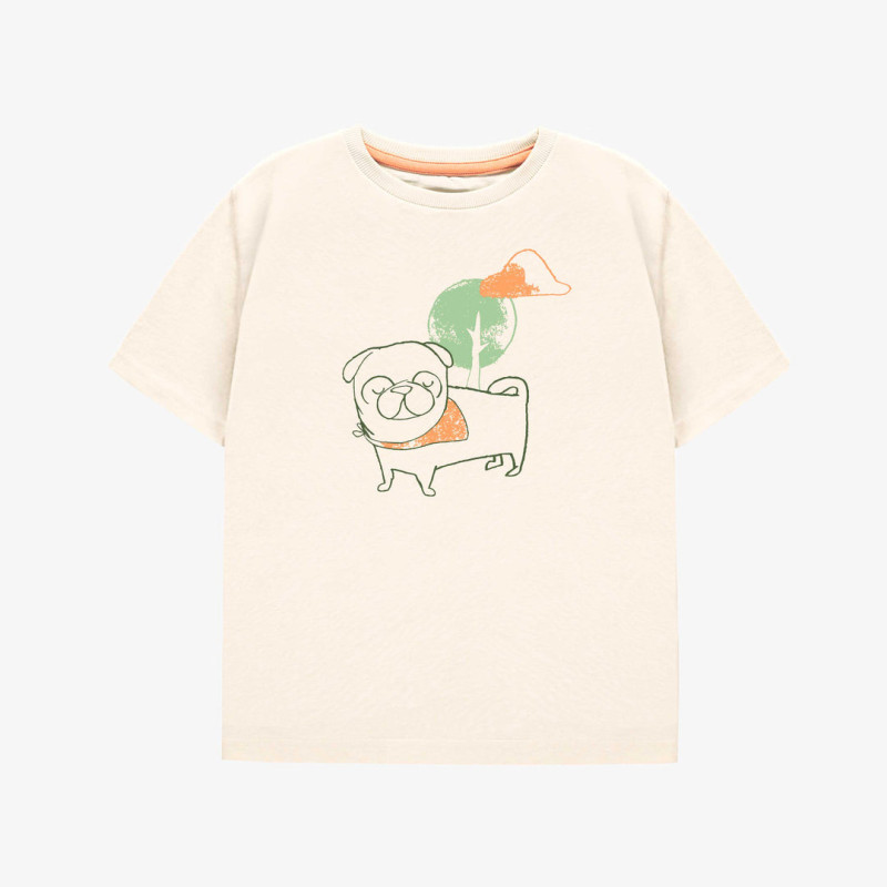 Cream short sleeves T-shirt with dog, child