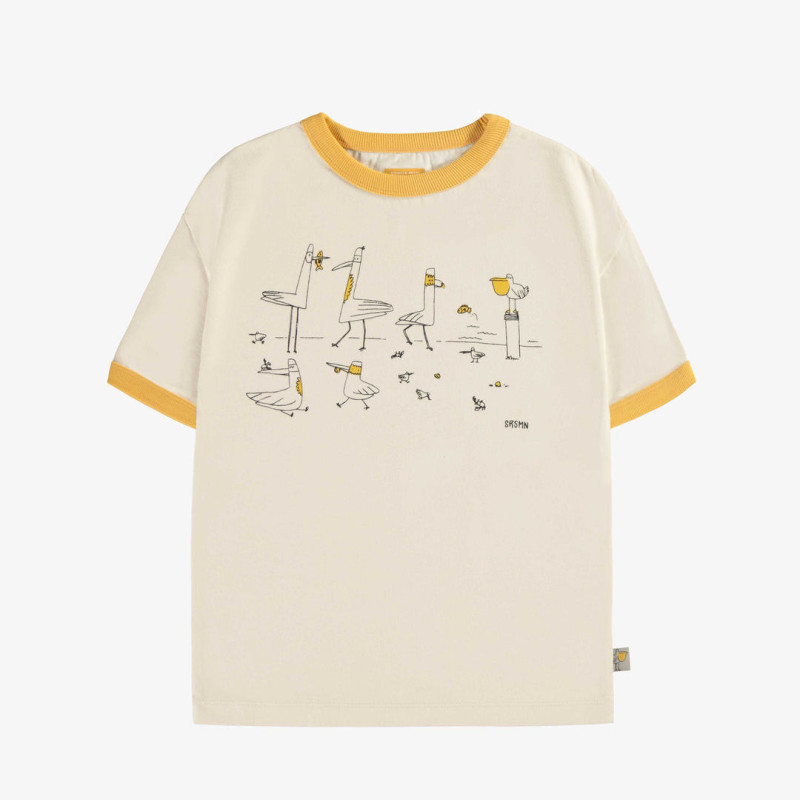 Cream short sleeves t-shirt with birds in jersey, child