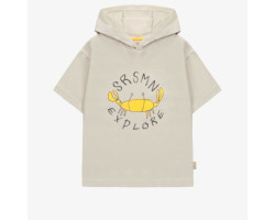 Cream short sleeves regular fit hooded t-shirt with crab, child