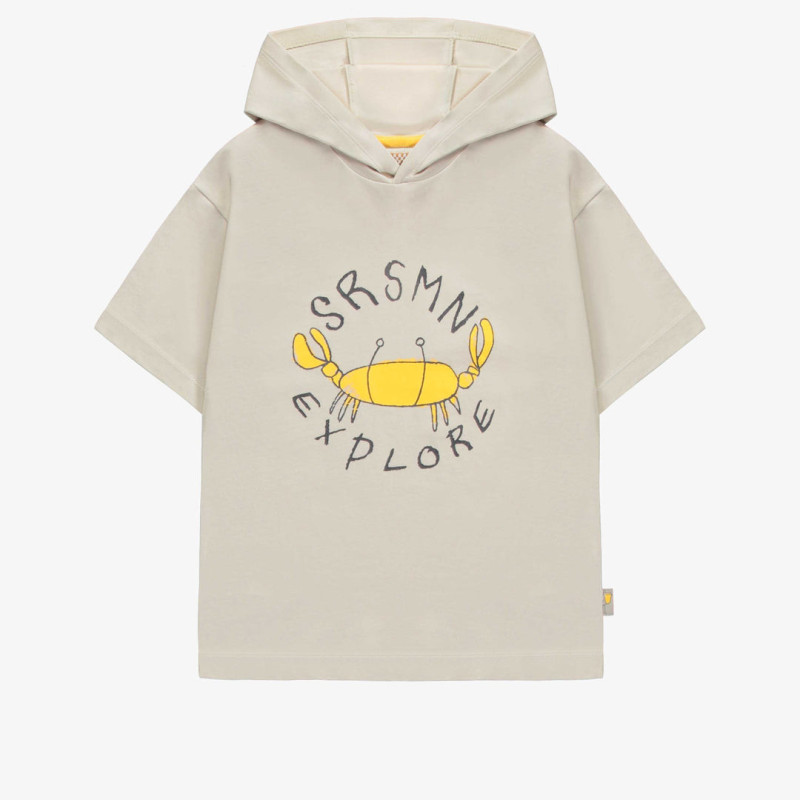 Cream short sleeves regular fit hooded t-shirt with crab, child