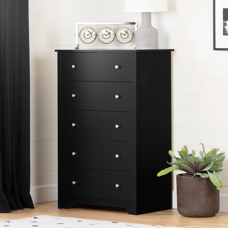 South Shore Commode 5 Tiroirs Vito - Noir Solide