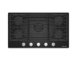 Plaque de cuisson au gaz 36 po encastrable avec 5 brûleurs scellés, noir, KitchenAid KCGG536PBL