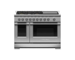 Cuisinière au gaz 48 po autoportante, 5 brûleurs scellés, plaque chauffante, acier inoxydable, Fisher & Paykel 7 Professional S