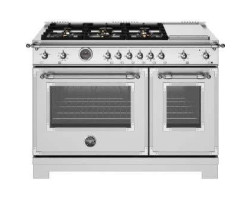 Cuisinière au gaz 48 po autoportante, 6 brûleurs scellés, acier inoxydable, Bertazzoni HER486BTFGMXT