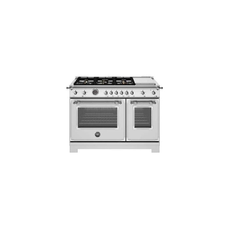 48" Freestanding Gas Range, 6 Sealed Burners, Stainless Steel, Bertazzoni HER486BTFGMXT