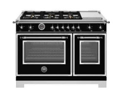 48" Freestanding Gas Range, 6 Sealed Burners, Black, Bertazzoni HER486BTFGMNET