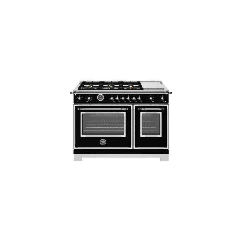 48" Freestanding Gas Range, 6 Sealed Burners, Black, Bertazzoni HER486BTFGMNET