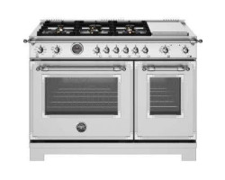 Cuisinière au gaz 48 po autoportante, 6 brûleurs scellés, acier inoxydable, Bertazzoni HER486BTFEPXT