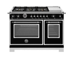 48" Freestanding Gas Range, 6 Sealed Burners, Black, Bertazzoni HER486BTFEPNET