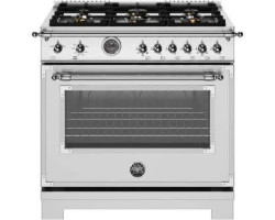 Cuisinière au gaz 36 po autoportante, 6 brûleurs scellés, acier inoxydable, Bertazzoni HER366BCFGMXT