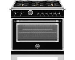 36" Freestanding Gas Range, 6 Sealed Burners, Black, Bertazzoni Heritage Series HER366BCFGMNET