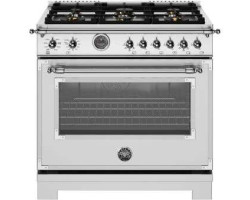 Cuisinière bi-combustible 36 po autoportante, 6 brûleurs scellés, acier inoxydable, série Bertazzoni Heritage HER366BCFEPXT