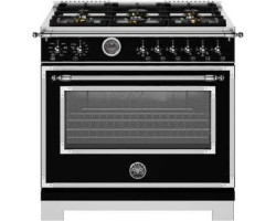 36" Freestanding Dual Fuel Range, 6 Sealed Burners, Black, Bertazzoni Heritage Series HER366BCFEPNET