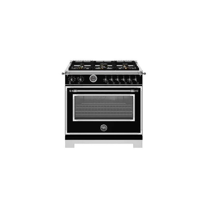 36" Freestanding Dual Fuel Range, 6 Sealed Burners, Black, Bertazzoni Heritage Series HER366BCFEPNET