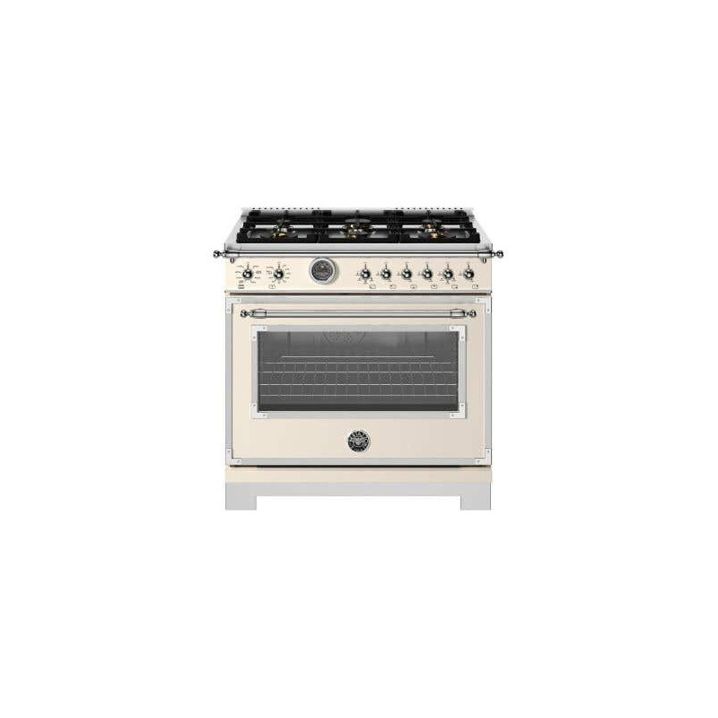 36" Freestanding Dual Fuel Range, 6 Sealed Burners, Ivory, Bertazzoni Heritage Series HER366BCFEPAVT