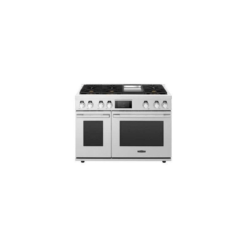 Dual-fuel slide-in range, 48 in, 6 sealed burners and griddle, stainless steel, Signature Kitchen Suite SKSDR480GS