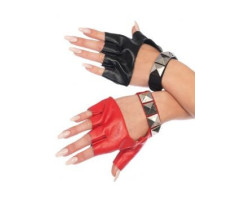 Gants -  mitaines harley cloutées en deux-tons - noir/rouge (femme - taille unique)