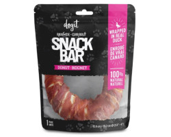 Beignets de cuir brut enrobés de canard Snack Bar pour chiens, 1 unité, diam 5,5 – 6 po – Dogit