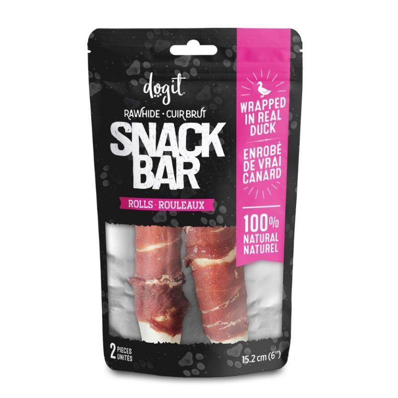 Torsades de cuir brut enrobés de canard Snack Bar pour chiens, 2 unités, 15.2 cm (6 po) – Dogit