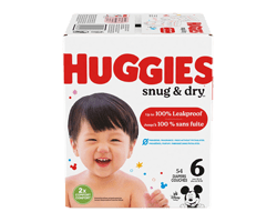 HUGGIES Snug & Dry couches pour bébés, taille 6, 54 unités