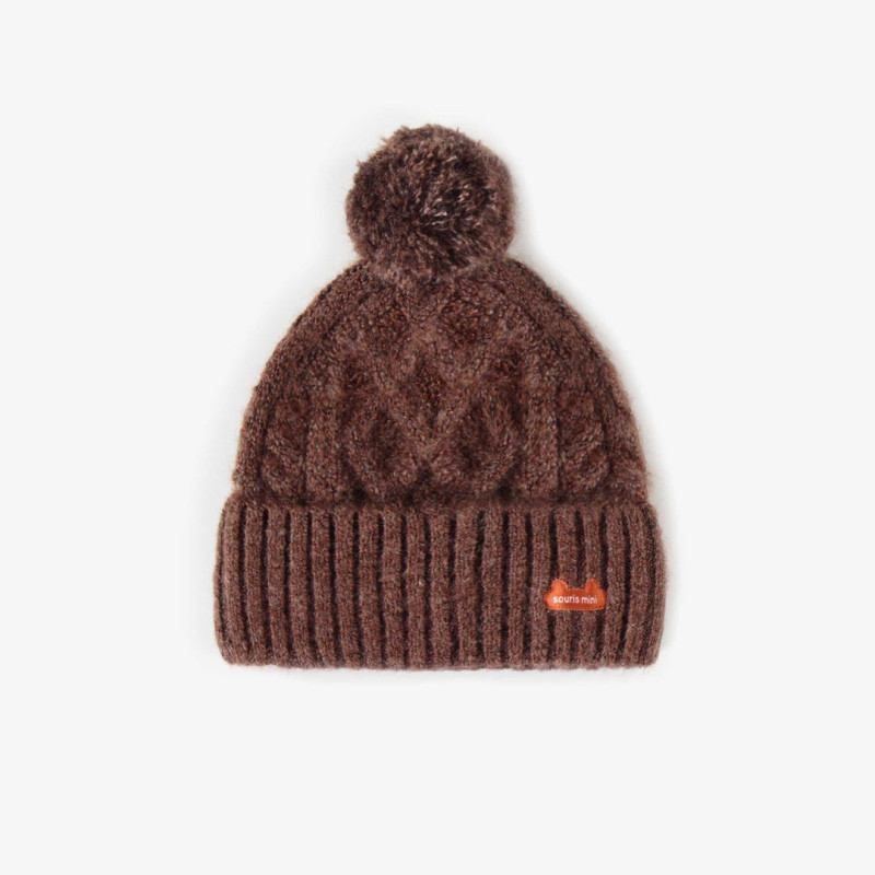 Brown knitted tuque in recycled polyester, newborn