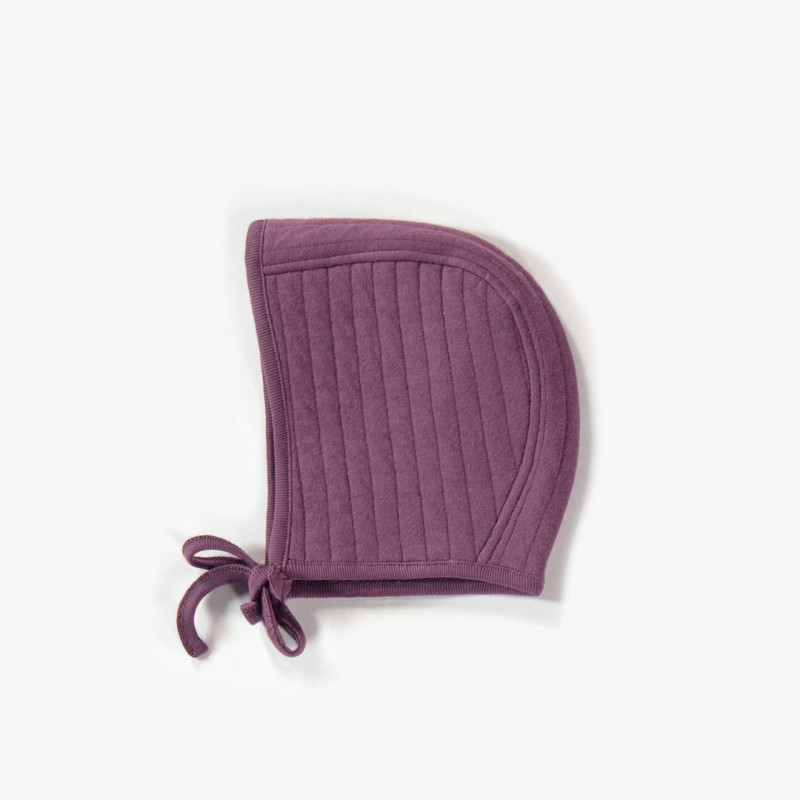 Purple jersey hat with cords, newborn