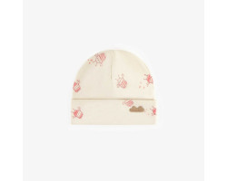 Cream hat with crayfish print in organic jersey, newborn