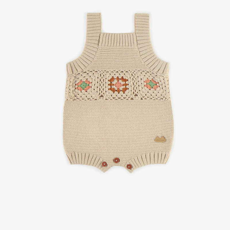 Cream patterned one-piece in crochet, newborn