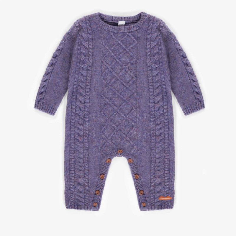 Purple knitted one-piece in recycled polyester, newborn