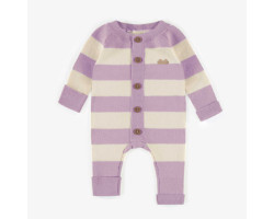 Purple and white striped one-piece in knit imitation cashmere, newborn