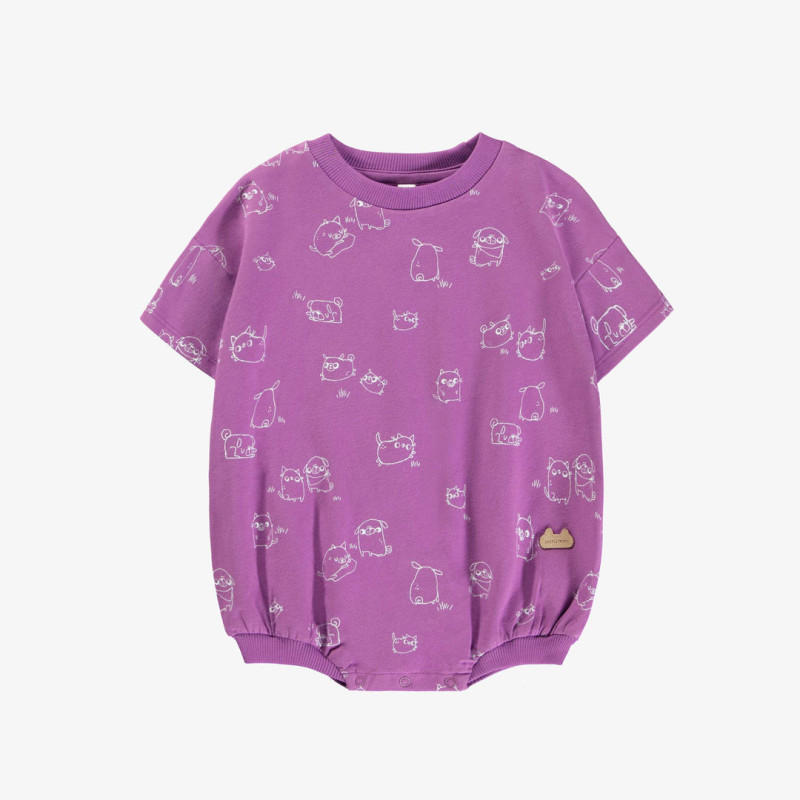 Purple one piece balloon shape with dog print in stretch jersey , newborn