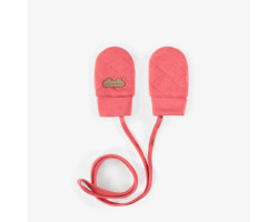 Coral mittens in bonded jersey with string, newborn